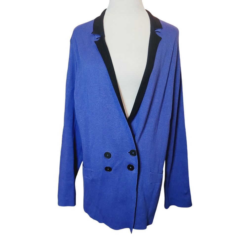 NIC+ZOE XL Cobalt Blue Double Breasted Knit Blazer Cardigan Sweater Contemporary